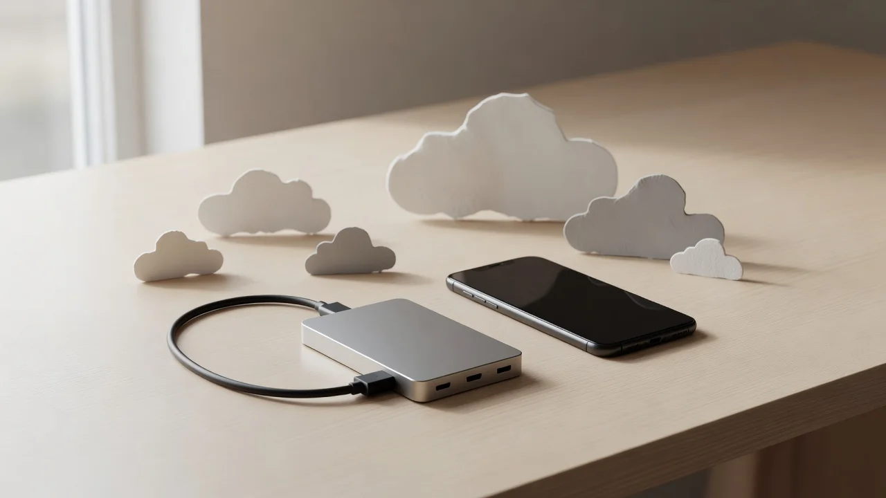 Nube digital con iconos de candado, carpetas y gráficos de uso