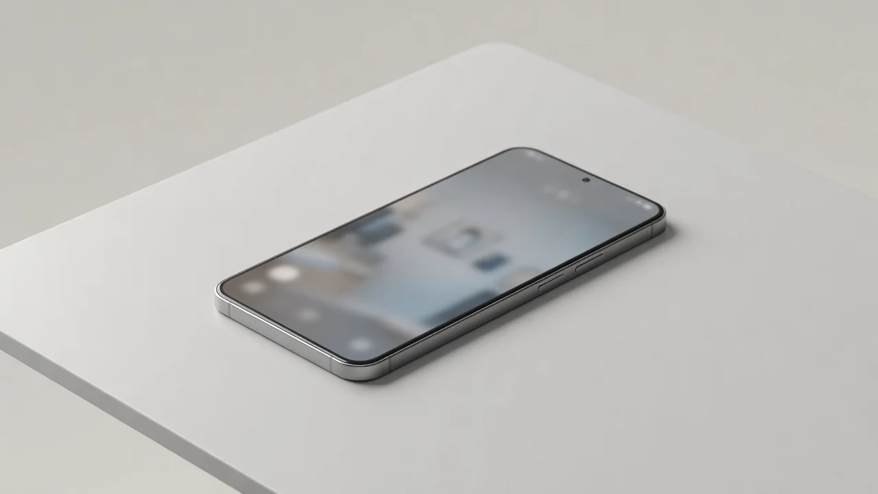 Smartphone mostrando imagen de cámara de seguridad doméstica sobre mesa
