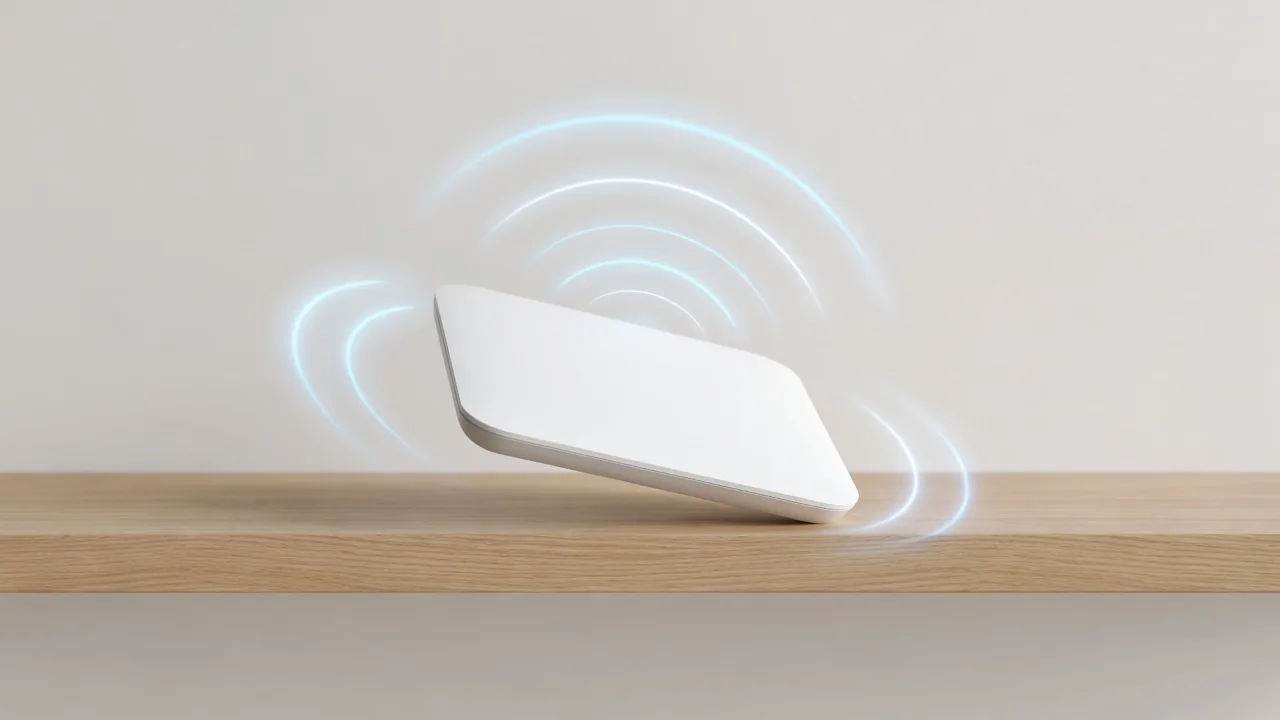 Router wifi con ondas de señal sobre estantería