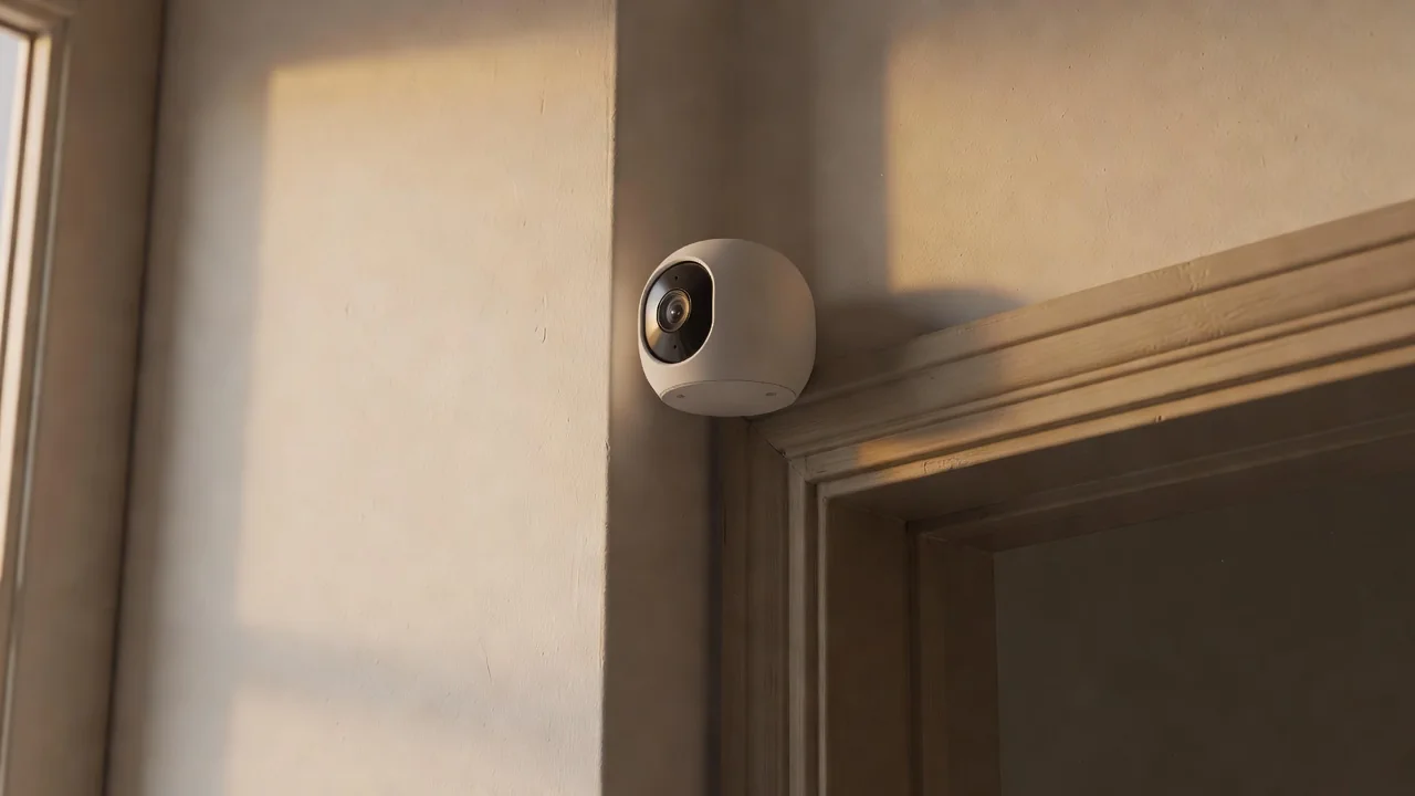 Cámara de seguridad instalada en el exterior de una vivienda moderna