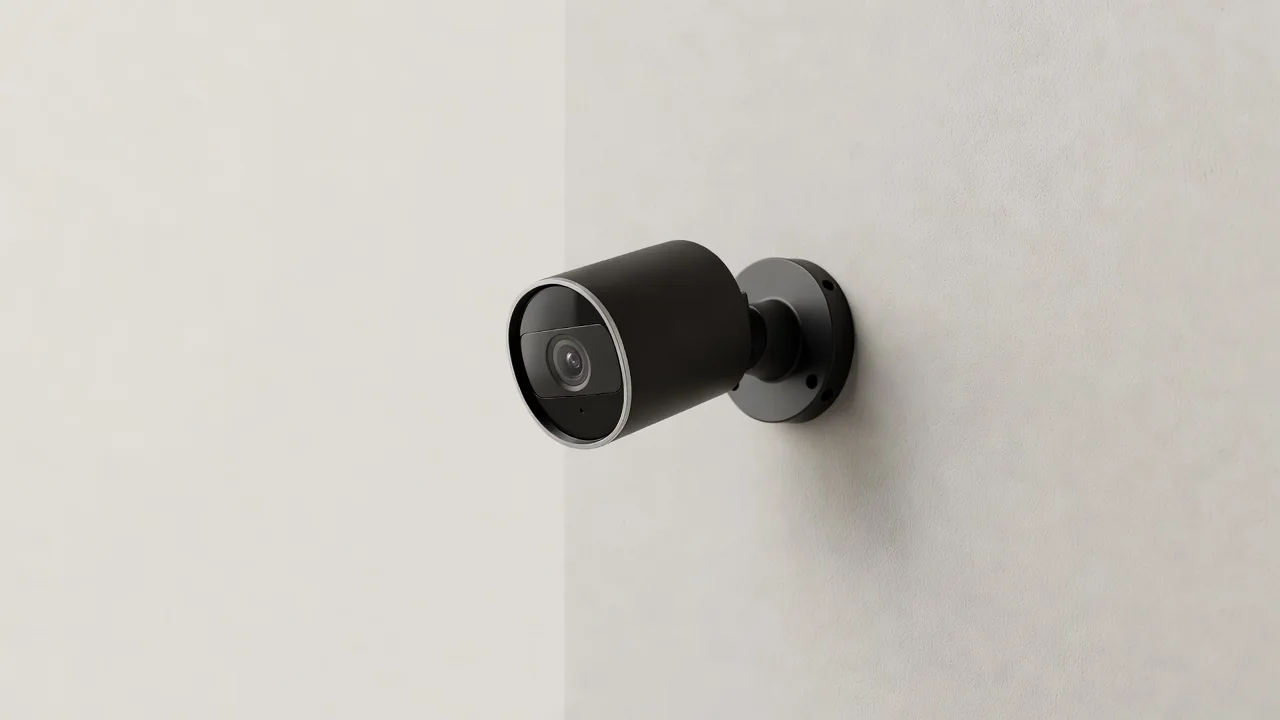 Cámara wifi instalada en pared de fachada de casa
